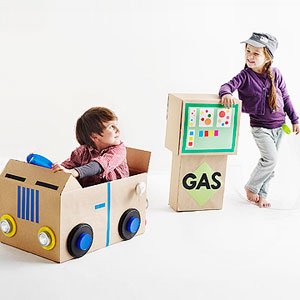 Cardboard Box Gas Pump and Car from Craigslist Dad