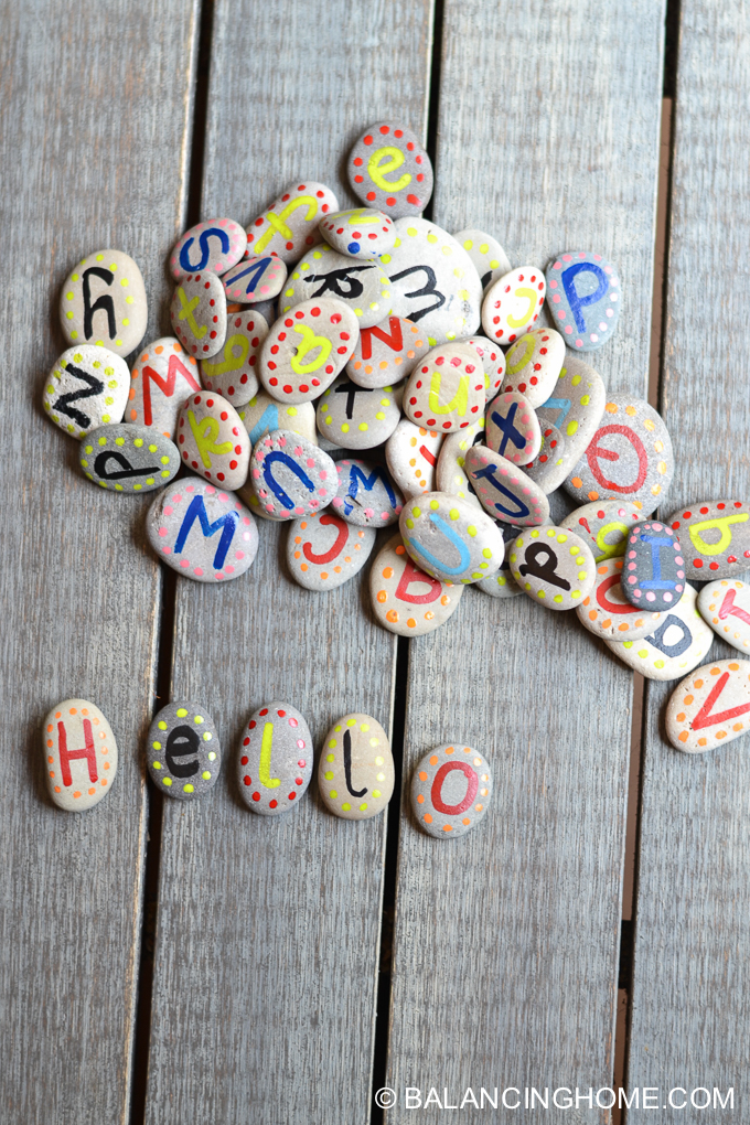 DIY Hand Painted Alphabet Rocks from Balancing Home