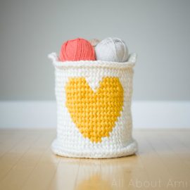 Crochet Heart Yarn Basket from All About Ami