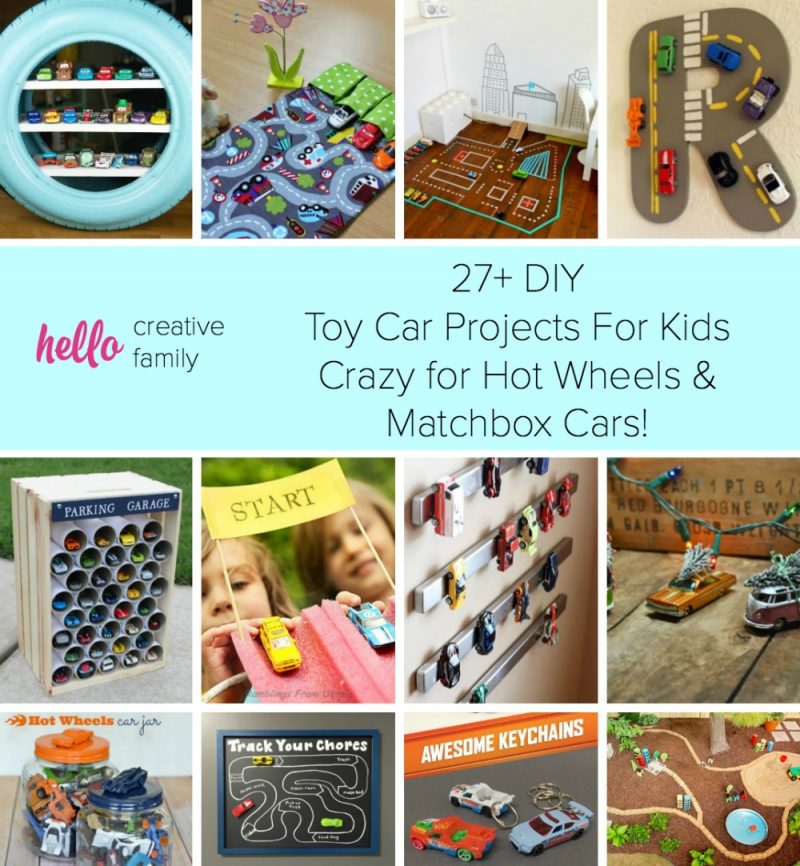 Have a car crazy kiddo? Hello Creative Family shares tons of DIY Toy Car Projects inspiration with over 27 craft and DIY projects using toy cars! Perfect Handmade Gift Ideas For Kids Crazy for Hot Wheels & Matchbox Cars!