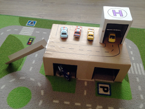 DIY Cardboard Box Toy Garage from The Bear and the Fox