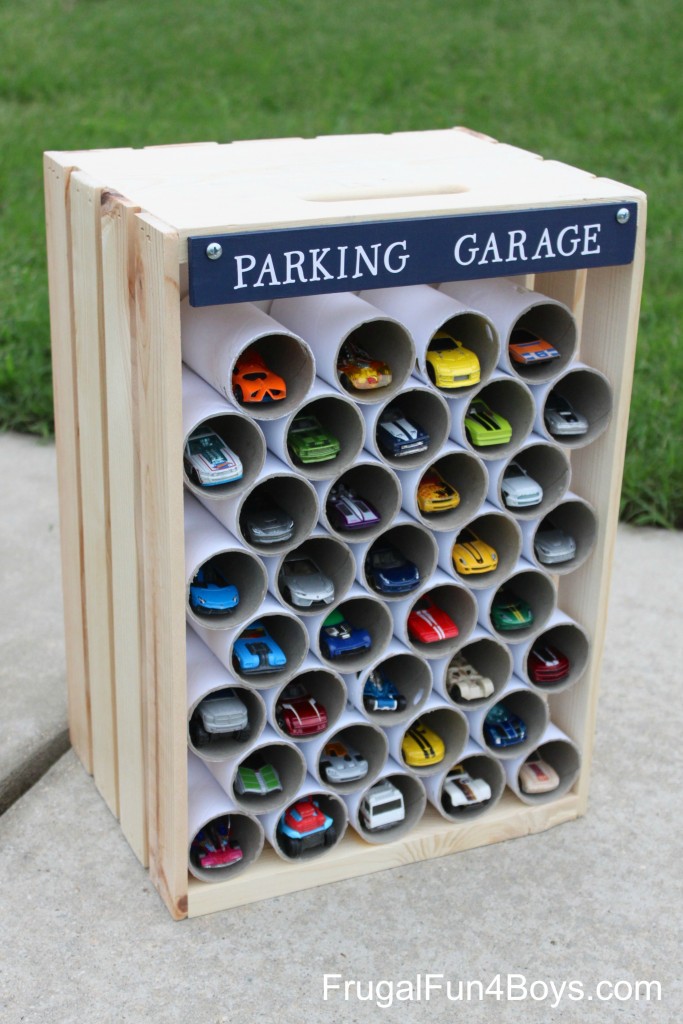 DIY Wooden Crate Toy Car Garage from Frugal Fun 4 Boys