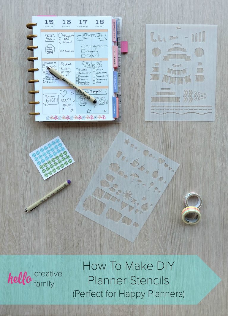 Learn how to make DIY Planner Stencils on the Cricut Explore. Includes a free template for you to use in Cricut Design Space. Perfect for Happy Planners.