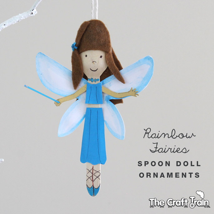 27+ DIY Christmas Ornaments Kids Can Craft- DIY Rainbow Fairy Wooden Spoon Christmas Ornaments from The Craft Train