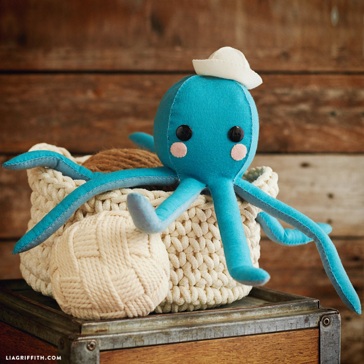 27+ Adorable Free Sewing Patterns for Stuffies, Plushies, Stuffed Animals and Other Felt and Fabric Toys- Stuffed Felt Octopus Stuffie Pattern from Lia Griffith