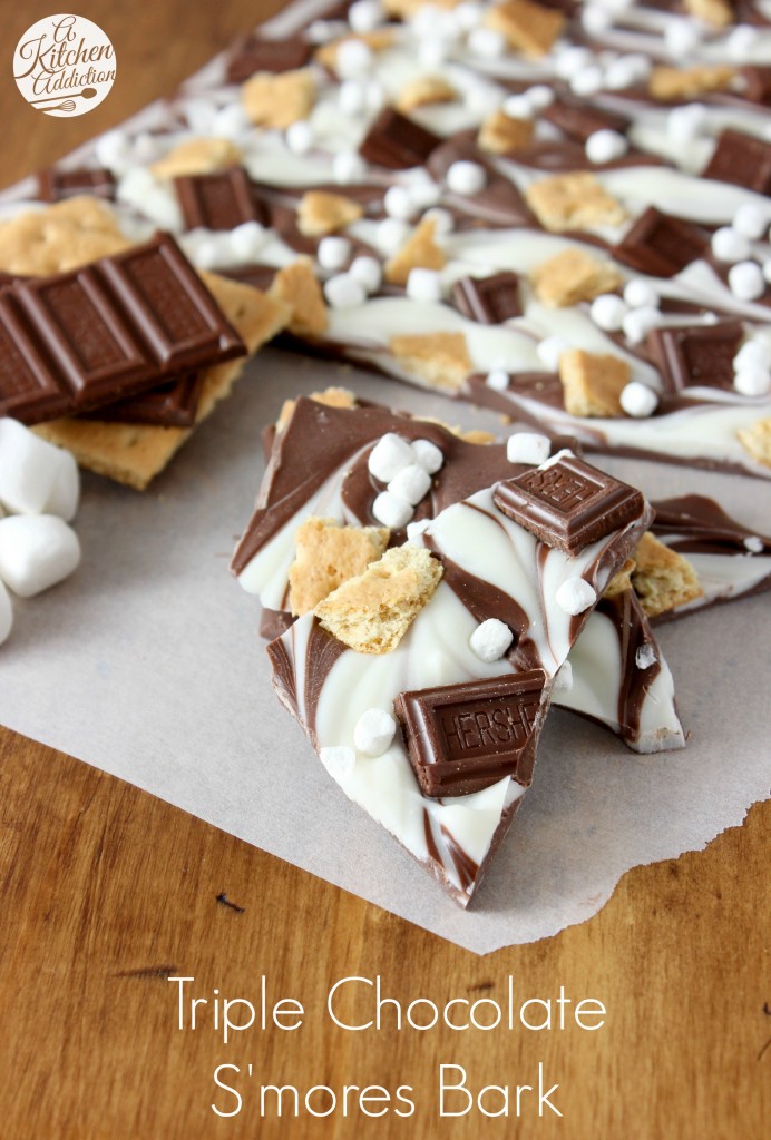 27+ Cookie Recipes Perfect For Christmas Cookie Exchanges- Triple Chocolate Smores Bark Recipe from A Kitchen Addiction 