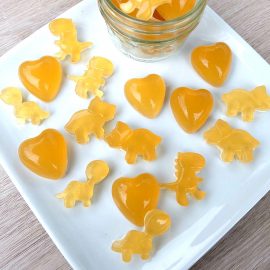 Sooth a sore throat and eliminate cold and flu symptoms with this easy, DIY cold remedy! This sore throat soothing gummies recipe has only four ingredients- lemon, honey, ginger and gelatin! Perfect for kids and adults!