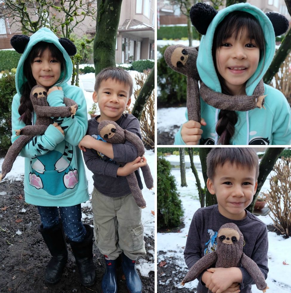 How sweet our these little DIY Sock Sloths? This would be the cutest handmade gift idea for a child or baby. Their hands have snaps so they can hang! Cut up a pair of socks and make one! DIY Sock Sloth Sewing Project on Hello Creative Family.
