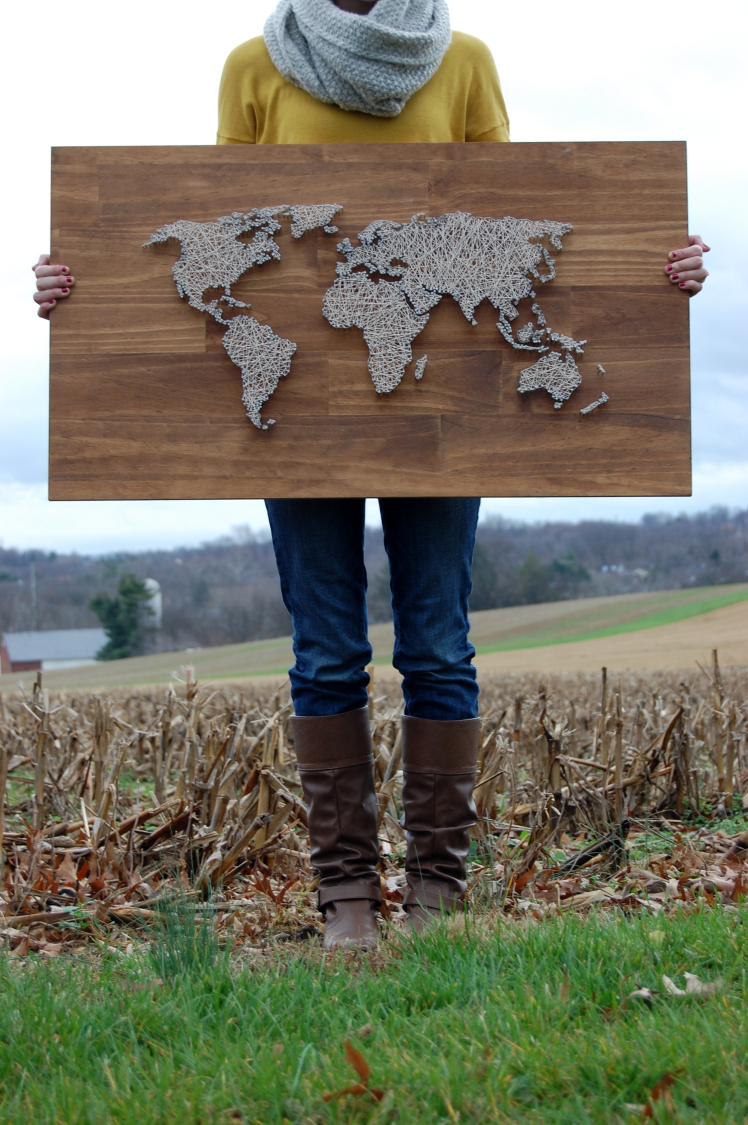 27+ DIY String Art Projects: World Map String Art from The Coffee Cafe