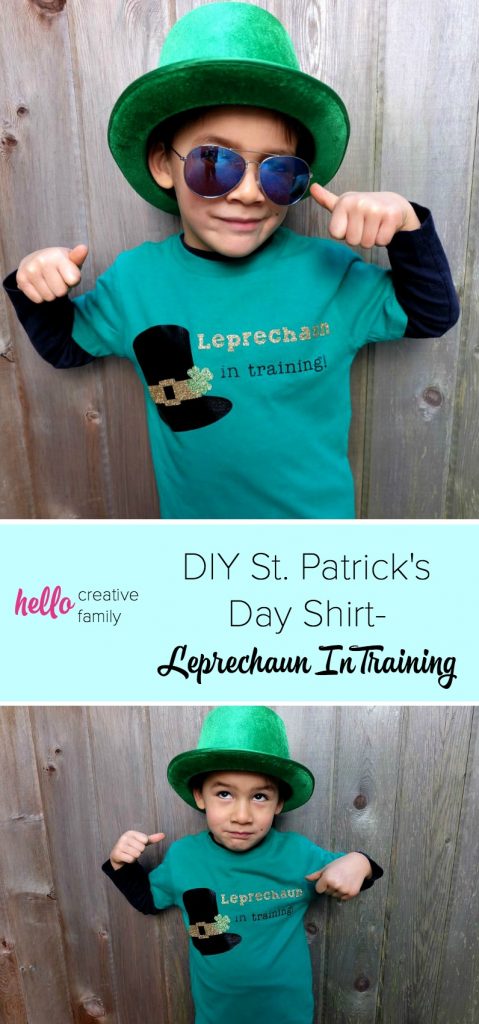 Your little leprechaun will be the cutest kid on the block with this DIY St. Patricks Day Shirt that says Leprechaun in Training. Has an easy step by step tutorial, instruction photos and free cut file for the Cricut. A great Cricut Project to make shirts for the whole family.