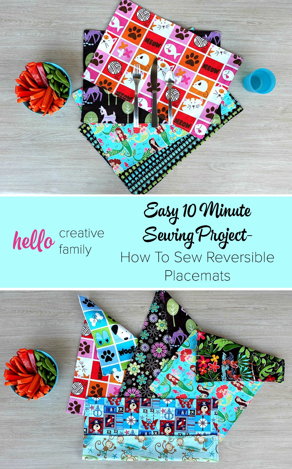 This 10 minute sewing project is perfect for beginner sewers. This free tutorial has step by step photos that make it easy to make customized placemats that kids and adults will love. A great handmade gift idea, this project is easy enough for kids new to sewing!