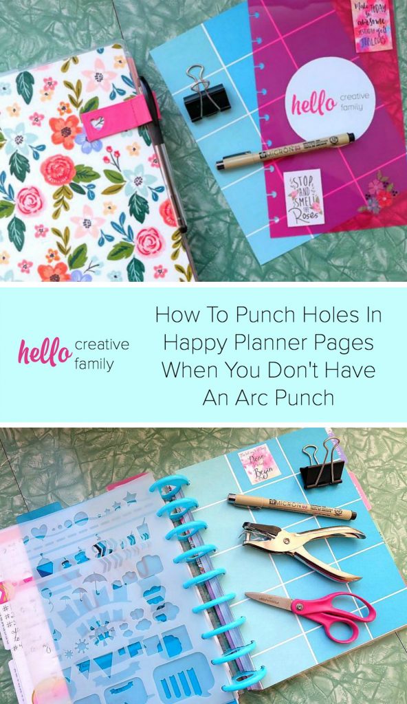 Want to punch holes in something to put into your Happy Planner but don't have a Happy Planner Arc Hole Punch. It's easy to DIY it! This tutorial shows you how to make holes in paper for your Happy Planner without the Arc Punch.