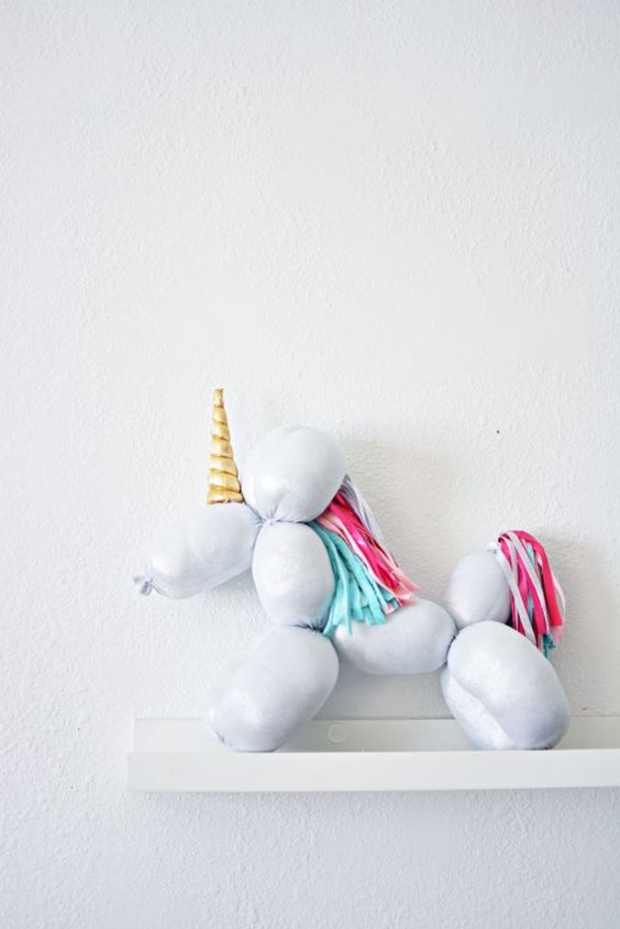 75+ Magically Inspiring Unicorn Crafts, DIYs, Foods and Gift Ideas: DIY Balloon Unicorn Stuffed Animal from Little Inspiration