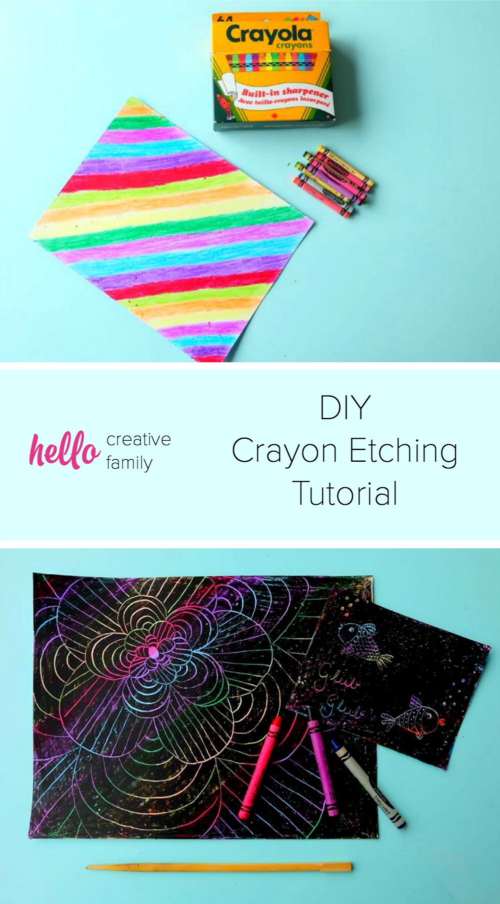 Do you remember doing crayon etching as a kid? It used to be one of our favorite kids crafts! Make this simple, colorful art with your kids with this easy tutorial. All you need is a box of crayons, paper and a chopstick! 