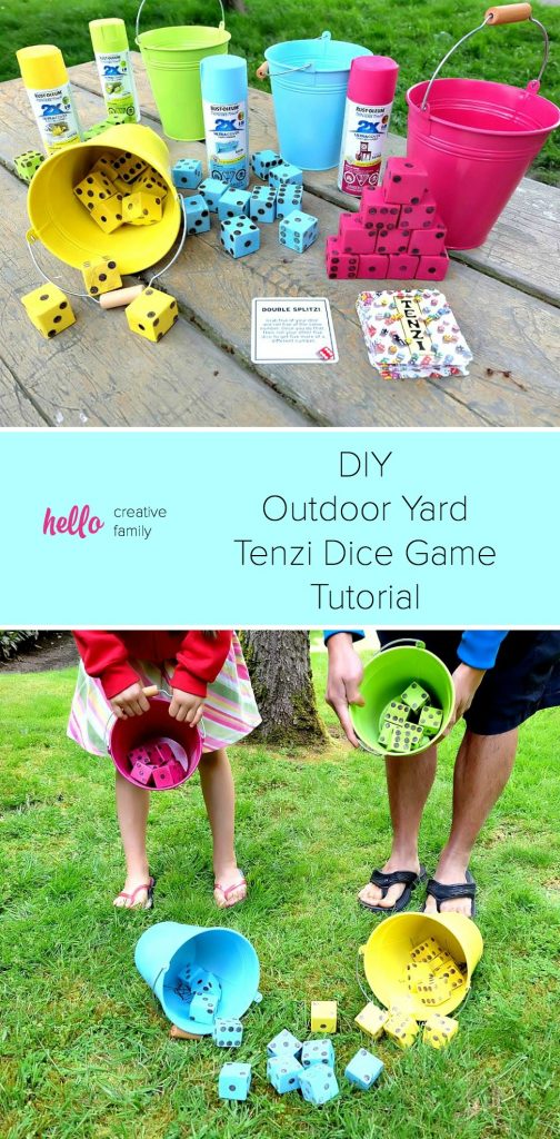 Summer just got a whole lot more fun with this fabulous weekend family project! Create your own set of brightly colored, DIY Tenzi Outdoor Yard Dice Game with the fun #sponsored tutorial using Rustoleum spraypaint!