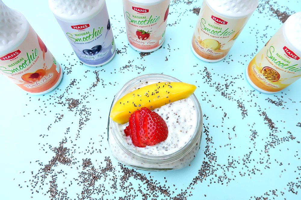 Breakfast is ready with only 30 seconds of prep work with this delicious and nutritious, protein packed breakfast idea! Kids can help make this 30 second prep easy chia pudding recipe in flavors like mango, strawberry, blueberry, passionfruit and peach!
