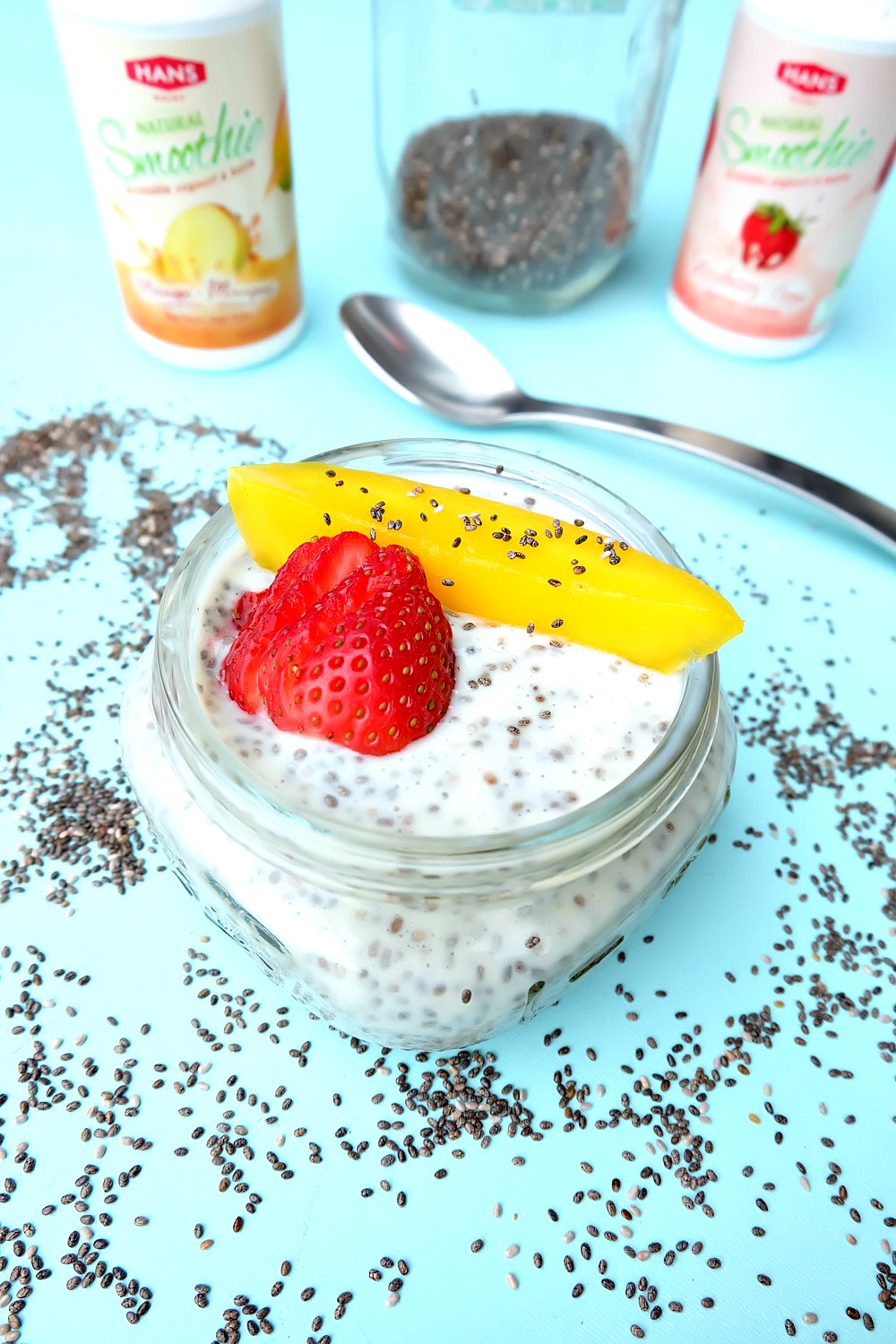 Breakfast is ready with only 30 seconds of prep work with this delicious and nutritious, protein packed breakfast idea! Kids can help make this 30 second prep easy chia pudding recipe in flavors like mango, strawberry, blueberry, passionfruit and peach! 