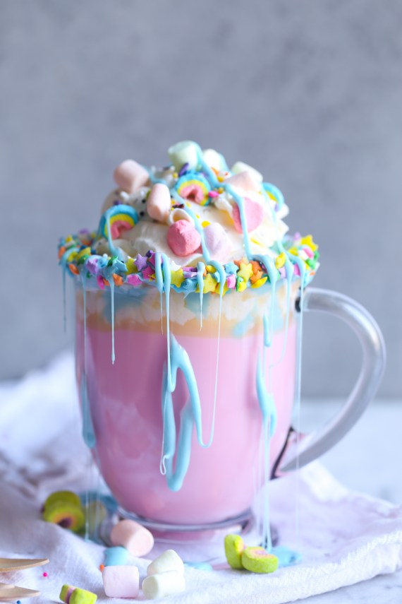 75+ Magically Inspiring Unicorn Crafts, DIYs, Foods and Gift Ideas: Unicorn Hot Chocolate from Cookies and Cups