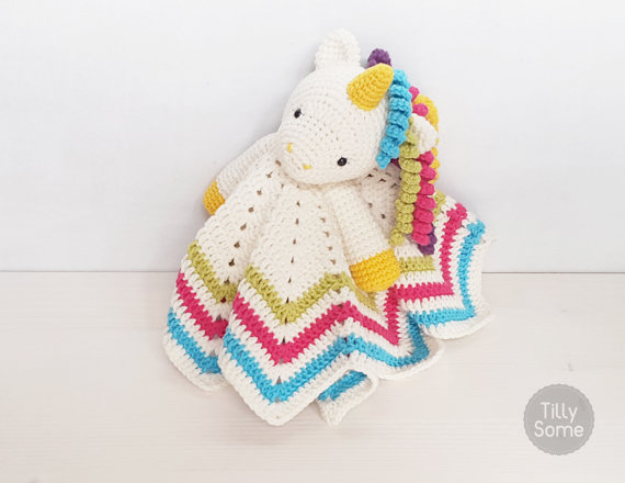 75+ Magically Inspiring Unicorn Crafts, DIYs, Foods and Gift Ideas: Unicorn Lovey Crochet Pattern from Tilly Some