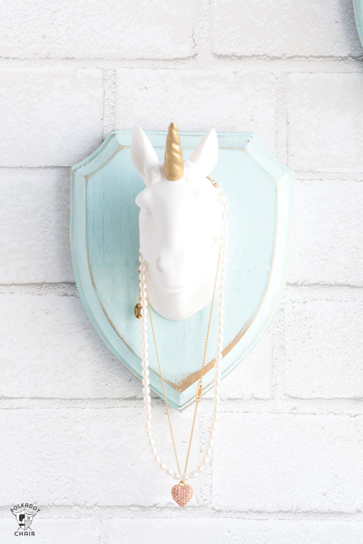 75+ Magically Inspiring Unicorn Crafts, DIYs, Foods and Gift Ideas: Unicorn Necklace Holder from Polka Dot Chair