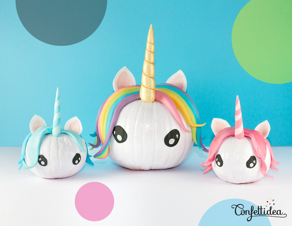75+ Magically Inspiring Unicorn Crafts, DIYs, Foods and Gift Ideas: Unicorn Pumpkins from Confettidea