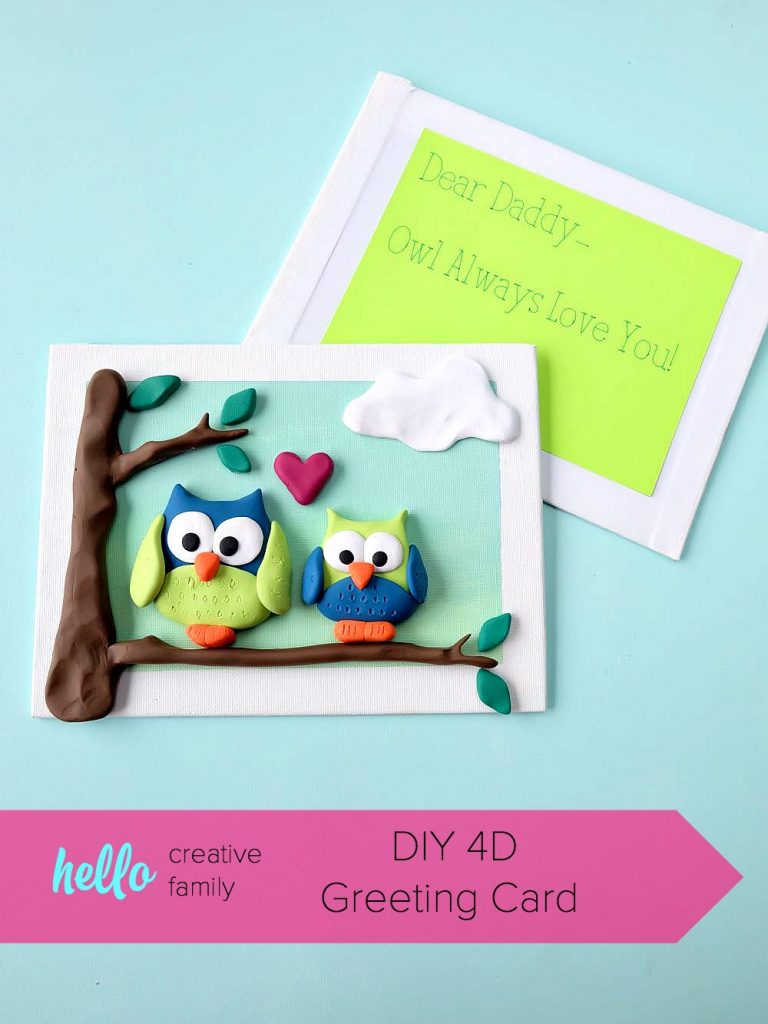Make an adorable 4D greeting card using polymer clay and a dollar store artist canvas. This project makes a fabulous greeting card for Fathers Day, Mothers Day, Birthdays or any other fun occasion! Easy enough for kids to craft!