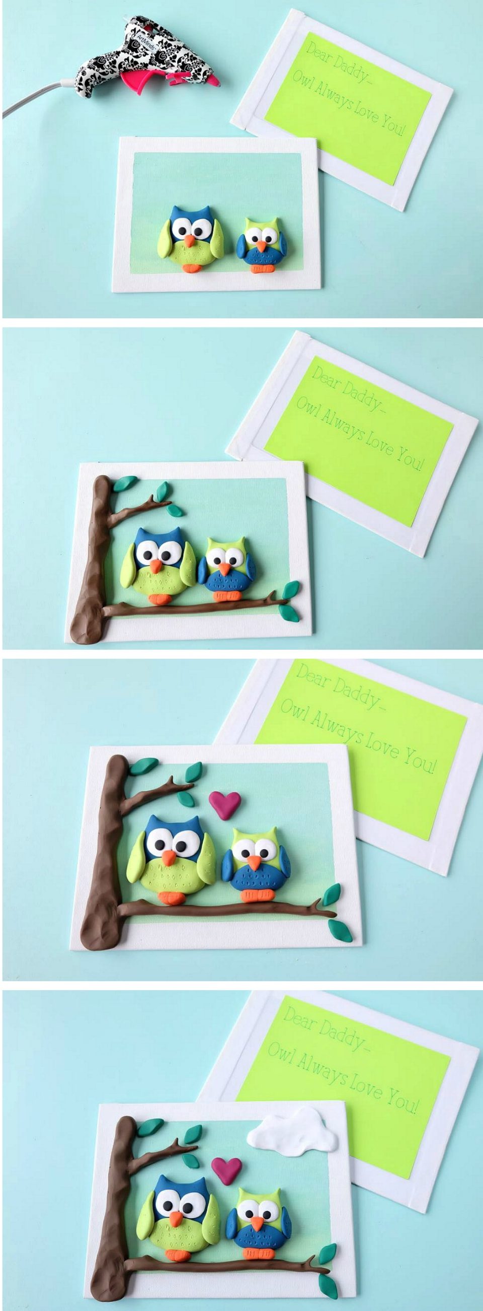 Make an adorable 4D greeting card using polymer clay and a dollar store artist canvas. This project makes a fabulous greeting card for Fathers Day, Mothers Day, Birthdays or any other fun occasion! Easy enough for kids to craft!