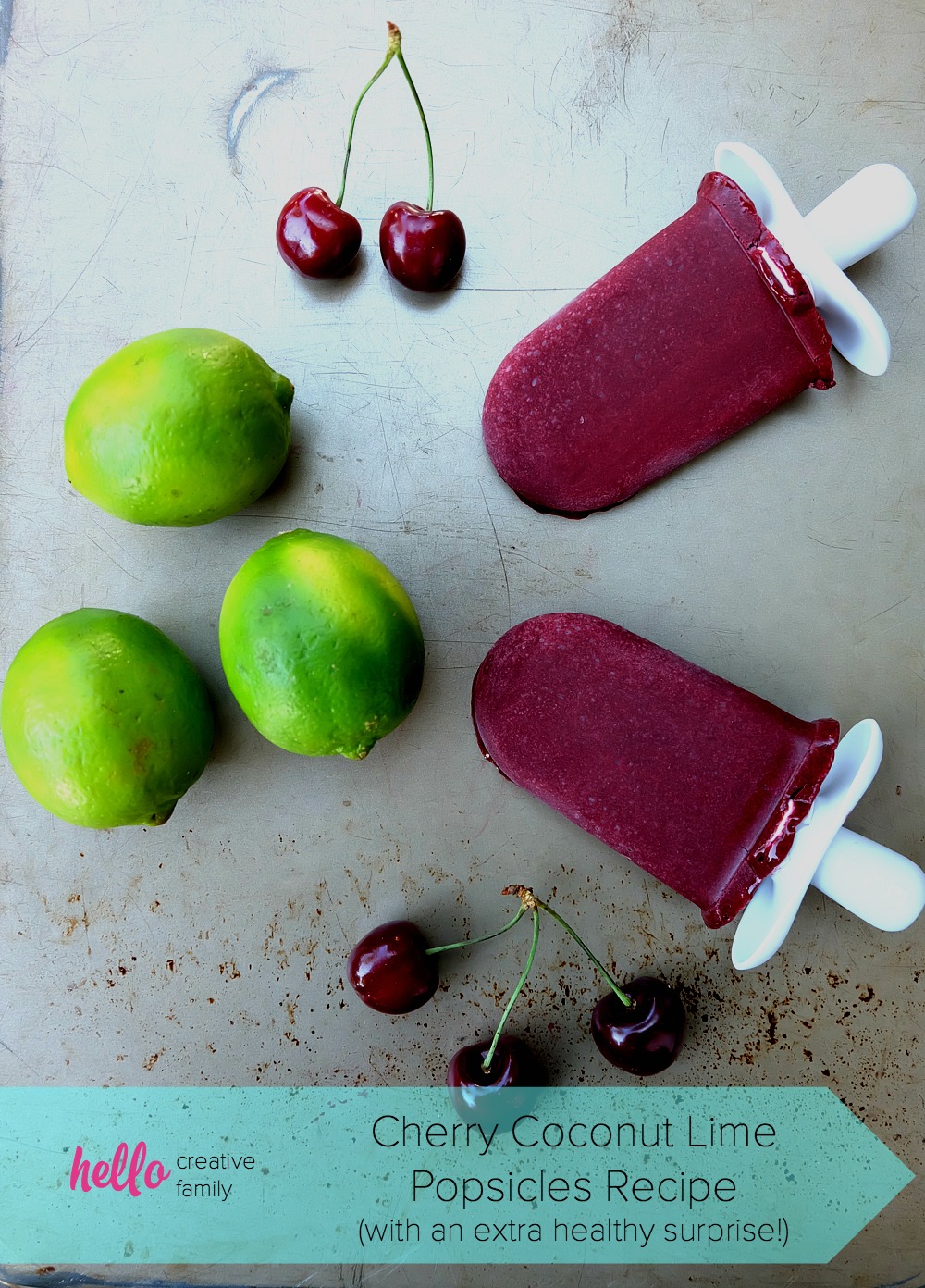 Ice pops are one of my favorite things about summer and this Cherry Coconut Lime Popsicles Recipe does not disappoint! With no added sugar, this recipe is a healthy treat, but it also has an extra special ingredient that ups the health quota! Easy to make, refreshing and a recipe kids and adults will love! 
