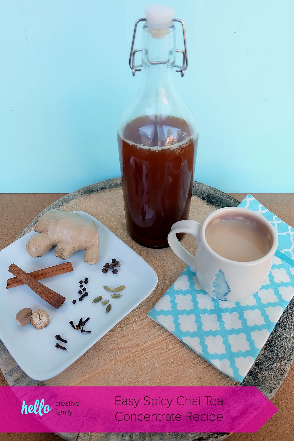 Move over Starbucks! This spicy chai tea concentrate recipe is simple to make and can be stored in the fridge for an easy cup of chai tea in minutes! Filled with ginger and cinnamon it packs quite a spicy kick. It's also perfect for camping! Serve as a chai tea latte or an iced chai. Add this to your weekend meal prep list!