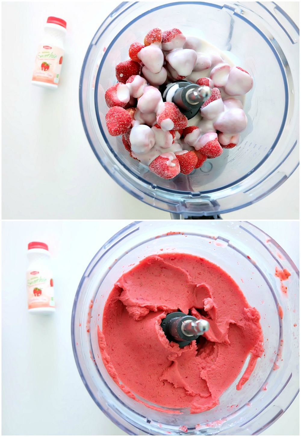 This healthy 2 ingredient no churn frozen yogurt recipe is seriously THE BEST! It takes less than 5 minutes to make and kids love it! Pair it with delicious toppings for a frozen yogurt breakfast parfait smoothie bowl! Quick, easy. healthy and perfect for busy school mornings! 
