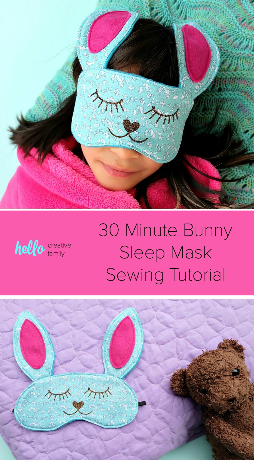 This 30 Minute Bunny Sleep Mask Sewing Tutorial is just about as cute as can be! Its easy to make and would make an adorable handmade gift idea for teens or tweens and would be perfect for birthday party or slumber party favors! Free cut file provided using the Cricut Maker or Cricut Explore. I have to make this Cricut project next! Step by step photos and instructions! #sponsored #CricutMade #CricutMaker