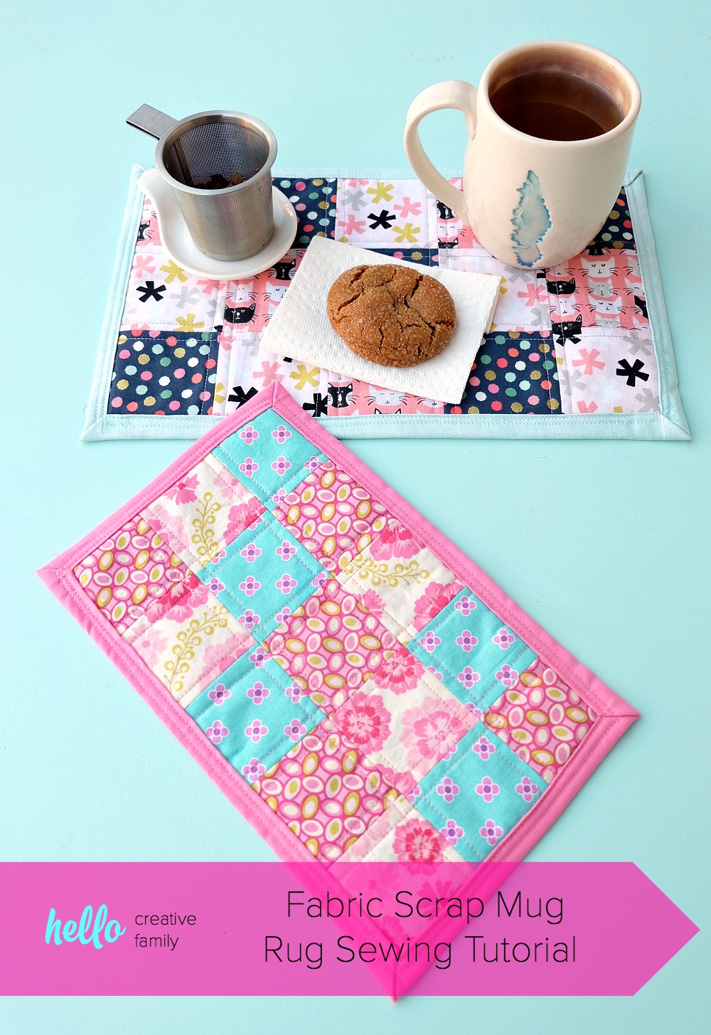 Bigger than a coaster and smaller than a placemat, a mug rug is a great handmade gift for coffee and tea drinkers! A great sewing project for beginners, this fabric scrap mug rug tutorial is easy, with step by step photos and inexpensive to make! Cut the fabric with your Cricut Maker or by hand! #sewing #diy #craft #Cricutmaker