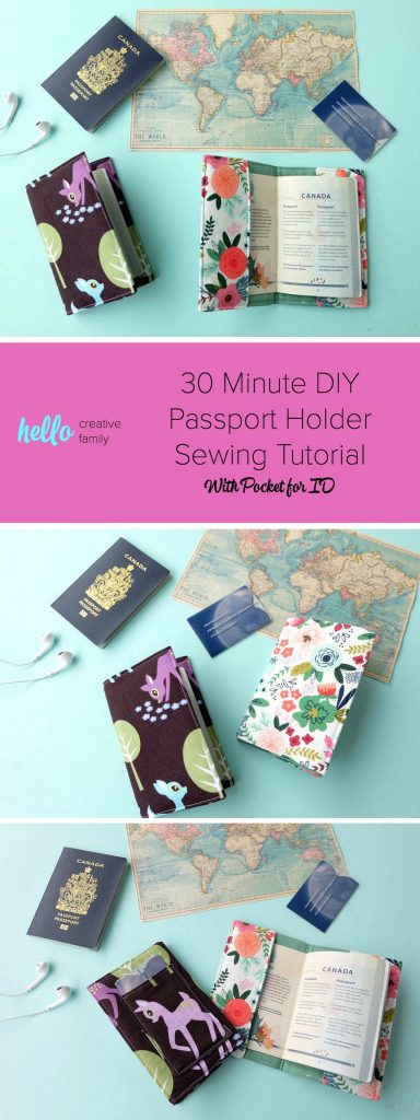 Know someone who loves to travel? This 30 minute DIY passport holder sewing tutorial makes a lovely handmade gift for anyone who has the travel bug! Customize it with your favorite fabric. The passport holder has a pocket to hold extra ID. This project tutorial has step by step photos making it so easy to make at home. Also comes with a free Cricut cut file for if you want to cut your fabric with the Cricut Maker. #sewing #craft #DIY #travel #cricutmaker