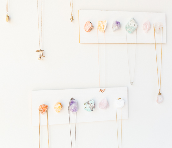 50 Easy Handmade Gift Ideas You'll Love: DIY Raw Crystal Necklace Display Hanger from Julep