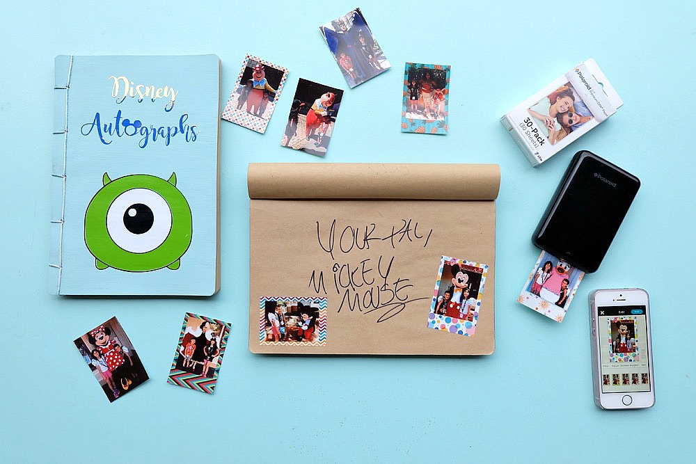 Make every penny count on your next trip to Disneyland or Disney World with this easy Disneyland Autograph Book with Photo Stickers! Turn a dollar store notebook into an awesome keepsake! Load it with fun sticker back photos of your kids posing with their favorite Disney characters! Great for those trying to stick to a budget during their Disney travel plans! #Disney #DIY #Crafts
