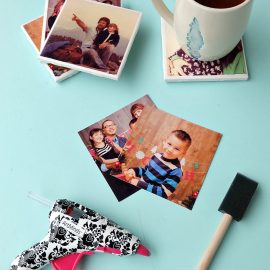 Turn your favorite family photos into gorgeous DIY photo coasters! This project is an easy handmade gift idea that costs less than $5.00 to make! Perfect for DIY gifts for moms, dads, grandmas and grandpas for Christmas, birthdays, Mother's day and Father's Day! This tutorial has step by step photos and instructions. #handmadegift #craft #diy #photography