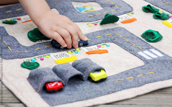 Handmade Holiday Gift Guide Gifts For Kids: Car Track Quiet Time Mat from Mono No Avare