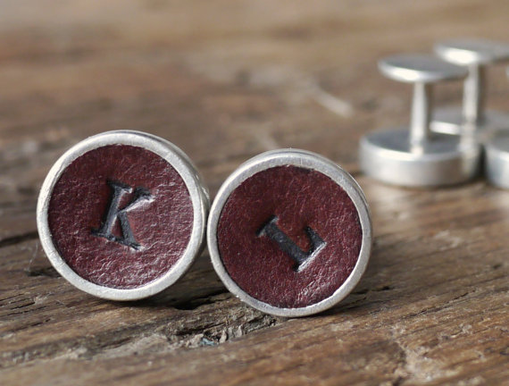 Handmade Holiday Gift Guide Gifts For Him: Leather Initial Cuff Links from Kingsley Leather