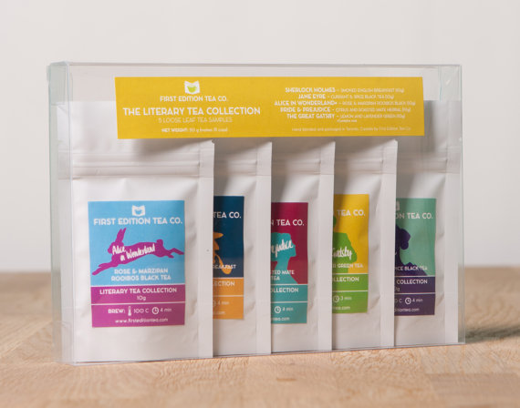 Handmade Holiday Gift Guide Gifts For Her: The Literary Collection Loose Leaf Tea Set from First Edition Tea Company