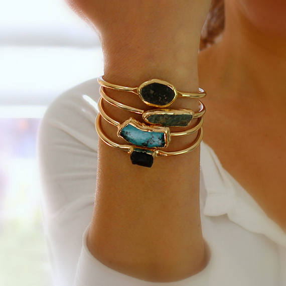 Handmade Holiday Gift Guide Gifts For Her: Raw Turquoise Cuff Bracelet from Inbal Mishan
