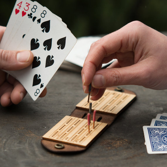 Handmade Holiday Gift Guide Gifts For Him: Travel Cribbage Board from Walnut Studio