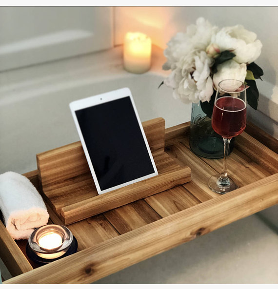 Handmade Holiday Gift Guide Gifts For Her: Wood Bath Tray from My Beachy Farmhouse