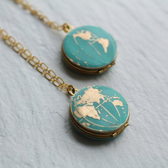 Handmade Holiday Gift Guide Gifts For Her: World Map Locket from Silk Purse Sows Ear