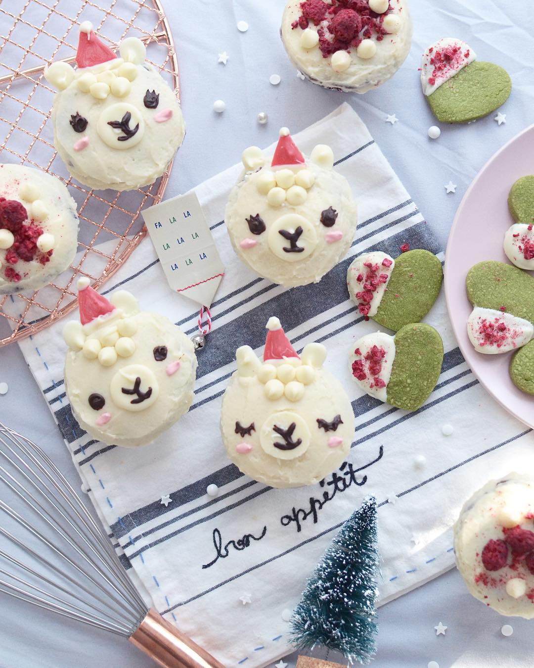 50+ Lovely Llama Crafts, Printables, SVG's DIY's, Food and Gift Ideas: Christmas Llama Cupcakes from Burberrie Jam on Instagram