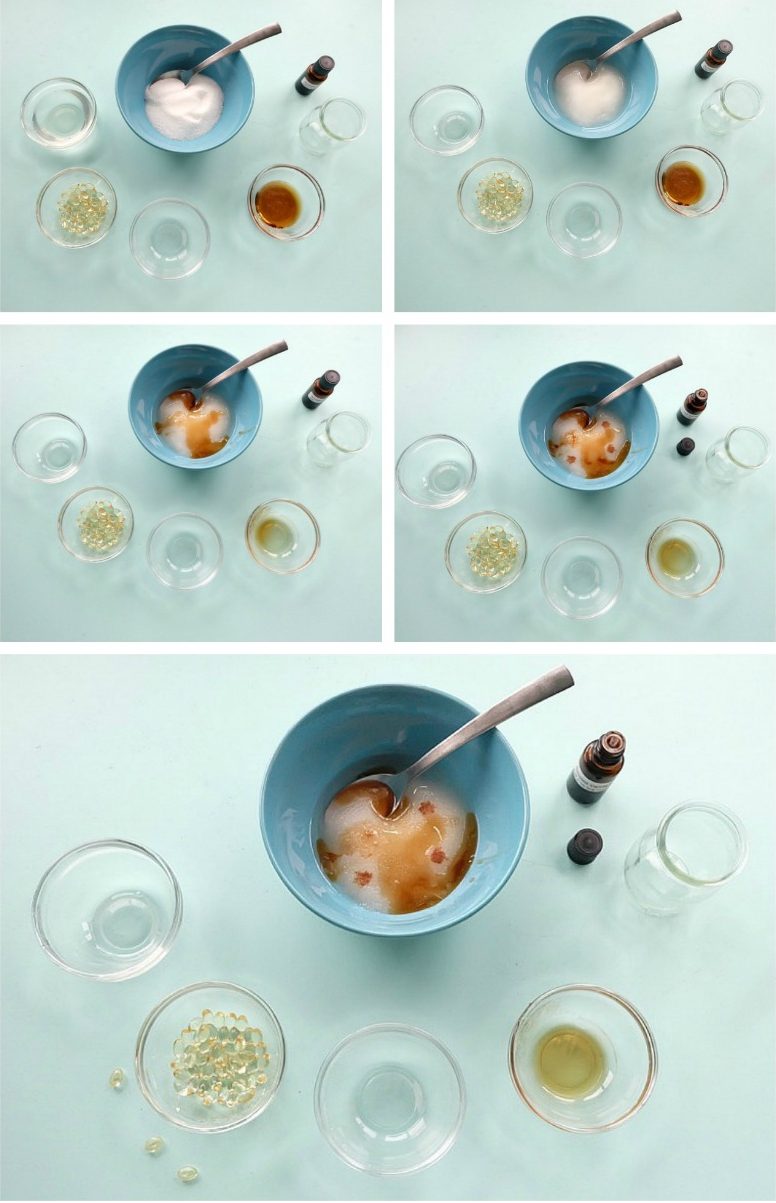Exfoliate and moisturize your lips with our scrumptious DIY Vanilla Agave Sugar Lip Scrub! This recipe smells good enough to eat and the ingredients are so clean that you can! Easy to make in 5 minutes or less, this DIY recipe will become a beauty staple in your home that the whole family will love! Perfect for winter chapped lips! #DIY #DIYBodyProducts #Beauty #DIYBeauty 