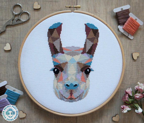 50+ Lovely Llama Crafts, Printables, SVG's DIY's, Food and Gift Ideas: Llama Cross Stitch Pattern from Velvet Pony Design