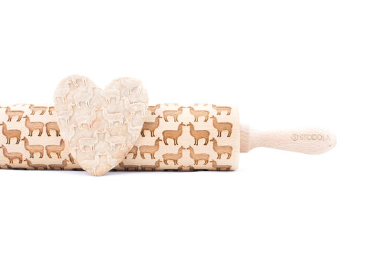 50+ Lovely Llama Crafts, Printables, SVG's DIY's, Food and Gift Ideas: Llama Embossed Rolling Pin from Housemate Artist