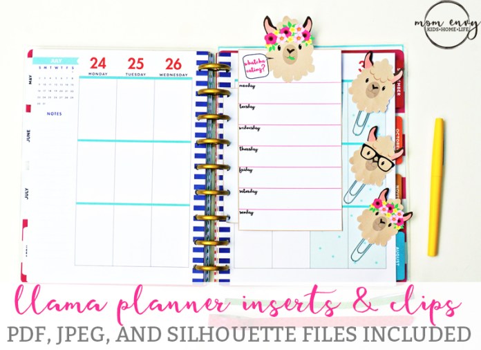 Llama Planner Inserts and Clips from Mommy Envy