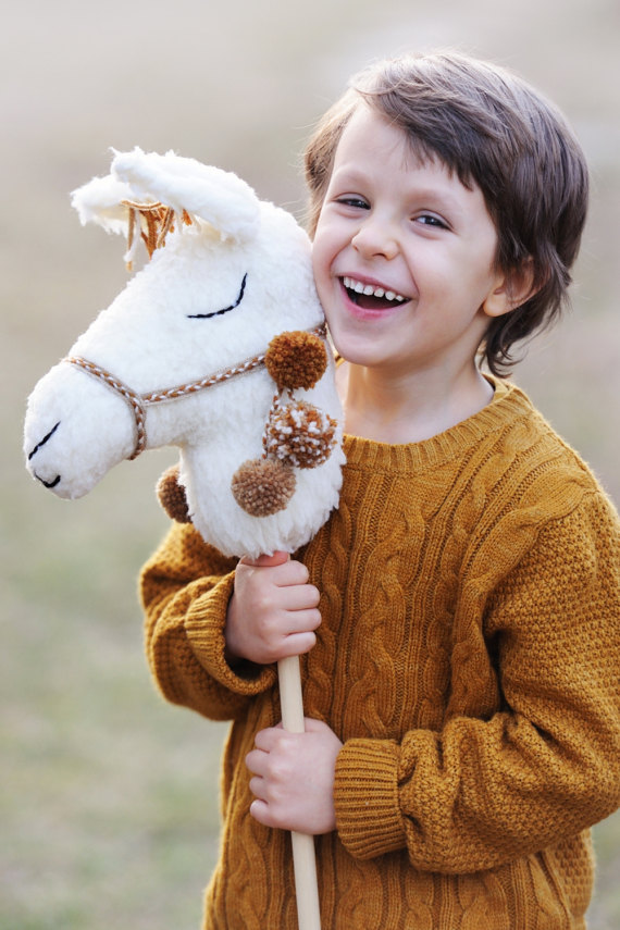 50+ Lovely Llama Crafts, Printables, SVG's DIY's, Food and Gift Ideas: Llama Riding Stick Toy from Boho Baby Heaven