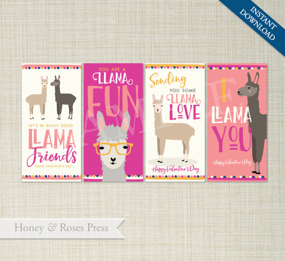 50+ Lovely Llama Crafts, Printables, SVG's DIY's, Food and Gift Ideas: Llama Valentine's Day Printable from Honey and Roses Press